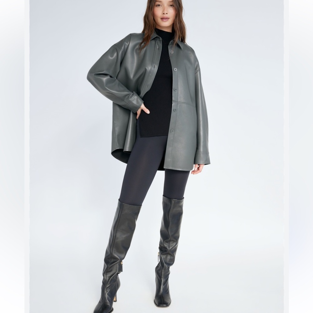 NWOT Aritzia Olive Green Botton Up Faux Leather Jacket Size M